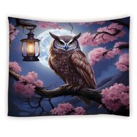 WUASDCS Owl Tapestry Purple Fantasy Full Moon Pink Floral Forest Wonderland Night Starry Sky Lantern