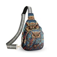 LYEMVHE Owl Leather Sling Bag Small Crossbody Backpack Travel One Shoulder Pack Hiking chest Daypack