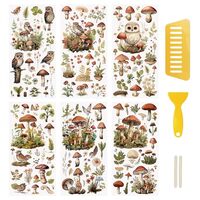 WANDIC Rub On Transfer Stickers, 6 Sheets Owl Decals Mushroom Stickers Forest Plant Stickers Waterpr