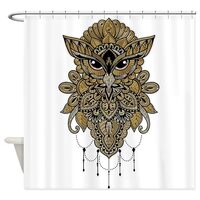 CafePress Elegant Golden Steampunk Owl. Decorative Fabric Shower Curtain