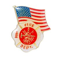 Artisan Owl Fire Department Logo With American Flag Lapel Hat Pin