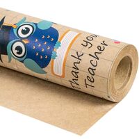 RUSPEPA Kraft Wrapping Paper Roll - Mini Roll - Cartoon Owl Teacher Design Great for Graduation, Par