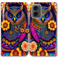 Bcov Case for Moto G 5G 2024,Colorful Owl Mandala Flower Leather Flip Phone Case Wallet Cover with C