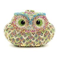 WUDFUME Women Cute Cartoon Rhinestone Evening Handbag Luxury Crystal Clutch Purse Owl Party Prom Eve