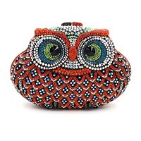 WUDFUME Women Cute Cartoon Rhinestone Evening Handbag Luxury Crystal Clutch Purse Owl Party Prom Eve