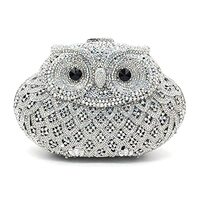 WUDFUME Women Cute Cartoon Rhinestone Evening Handbag Luxury Crystal Clutch Purse Owl Party Prom Eve