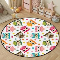 My Little Nest 3ft Area Rugs Cute Colorful Bird Owls and Dots Large Round Floor Mat Foam Rug for Liv