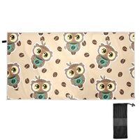 Gredecor Beach Towel 30x60 in Owl with A Coffee Mug Bean Quick Dry Microfiber Sand Free Absorbent Th