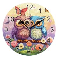 UMIRIKO Clock Cute Owl Wall Clock Bathroom Silent Non Ticking Home Office School Decorative Art Roun