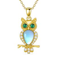 Aihpos 14K Solid Gold Owl Necklaces for Women - Yellow Gold Owl Pendant Necklace with Moonstone 14 K