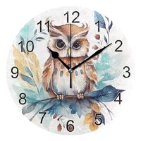 UMIRIKO Clock Cute Owl Wall Clock Bathroom Silent Non Ticking Home Office School Decorative Art Roun