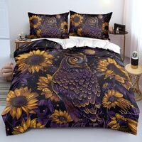 CCoutueChen Owl Sunflower Duvet Cover Set King Size Cute Flower Animal Comforter Bedding Set Cute Wi
