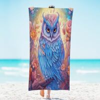 CFERSAN Owl Flower Illustration Beach Towels,Quick Dry Microfiber Beach Essentials,Travel Beach Stuf