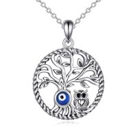 POPLYKE Evil Eye Owl Necklace Sterling Silver Third Eye Pendant Necklace Tree of Life Jewelry Protec