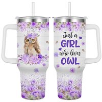 Jiaazerd Owl Tumbler for Owl Lover,40 oz Owl Insulated Water Bottle with Handle Straw Lid(Color 3)