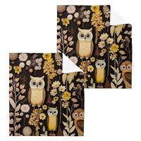 Haskirky Washcloths 2 Pack Owls Flowers Cotton Wash Cloths - 12 x 12 Inches Highly Absorbent Soft Fa