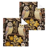Haskirky Washcloths 2 Pack Owls Flowers Cotton Wash Cloths - 12 x 12 Inches Highly Absorbent Soft Fa