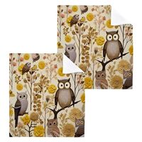 Haskirky Washcloths 2 Pack Owls Flowers Cotton Wash Cloths - 12 x 12 Inches Highly Absorbent Soft Fa