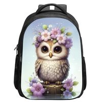 SARA NELL Cute Owl Backpack Owl with Floral Flower Light Purple School Book Bag, Elementary Boys Gir