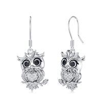 LWXIE Diamond Owl Earrings for Women 925 Sterling Silver Owl Drop Dangle Earrings with Lab Grown Dia