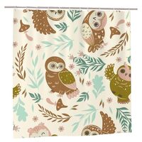 aHaBiKas Shower Curtains for Bathroom, Fun Decorative Pastel Owls Floral Leaves Water Resistant Show