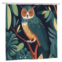aHaBiKas Shower Curtains for Bathroom, Fun Decorative Green Forest Standing Owl Water Resistant Show