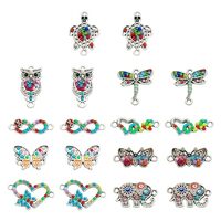 KISSITTY Boho Connector Charms Heart Owl Dragonfly Butterfly Turtle Shape Glass Beaded Pendants 18pc