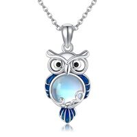 AURIANNE Owl Necklace Sterling Silver Owl Pendant Necklace Created Moonstone Owl Jewelry Owl Gifts f