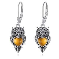 KZX Owl Amber Earrings 925 Sterling Silver Owl Dangle Earrings Animal Dangle Earring Owl Lovers Gift