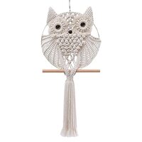 Generic Handcrafted Owl Macrame Wall Decor for Home, 25x57cm, White