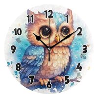 UMIRIKO Owl Blue Animal Clock Bathroom Kitchen Wall Clock for Girl Boy Non Ticking Quiet Easy to Rea