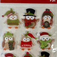 Recollections Christmas Stickers 3-D Holiday Owls with Hats & Sweaters - 9 pc