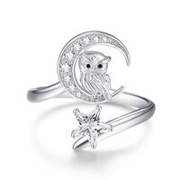 TANGPOET Owl Rings for Women Girls 925 Sterling Silver Star and Moon Adjustable Open Rings Jewelry G