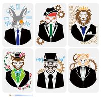 FINGERINSPIRE 6 PCS Retro Mechanical Animals Painting Stencil with a Art Paint Brush 8.3x11.7inch Re