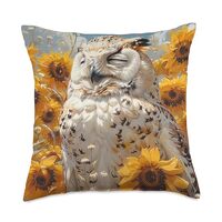 Snowy Owl Sunflower Cute Van Gogh Style Throw Pillow