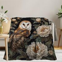 Boho Style William Morris Owl Flower Retro Warm Blanket, Original Design Abstract Flower Fleece Flan