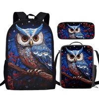 TSOVTHRID 3 In 1 Girls Boys Backpacks Set, Owl Pattern Book Bag Purses Tote Crossbody School Bag Pen