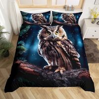 Feelyou Owl Comforter Cover Queen Size for Boys Girls, Owl Animal Bedding Set Cartoon Owl Duvet Cove