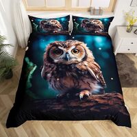 Feelyou Owl Duvet Cover Twin, Owl Animal Comforter Cover for Kids Boys Girls Cartoon Owl Bedding Set