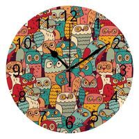 Wall Clock for Living Room Decor Childish Colorful Cute Owl PVC 9.8 Inch Hanging Round Desk Clocks S