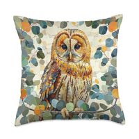 Van Gogh Style Eucalyptus Pattern Barred Owl Throw Pillow