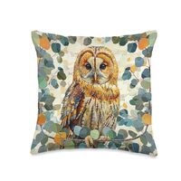 Van Gogh Style Eucalyptus Pattern Barred Owl Throw Pillow