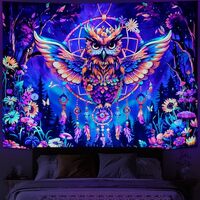 Heynvioo Blacklight Owl Tapestry UV Reactive Psychedelic Owl Tapestry Trippy Dreamcatcher Tapestry F