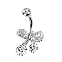 Pierced Owl 14GA 316L Stainless Steel CZ Crystal Paved Bow Ribbon Belly Button Ring (Silver Tone)