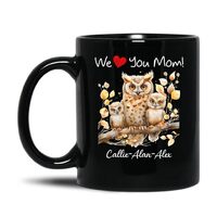 Custom We Love You Mom Owl Mugs With Names, Mom And Baby Owl Coffee Cup, Customized Mom & Baby T