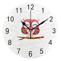 QAZPL Nuansexi Wall Clocks PVC Pink Owl Sitting Branch Cute Round Circle Digital Clock Silent Big Nu