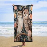 MaSiledy Two Owls and Roses Beach Towel 30x63 Inch Gifts for Owl Lovers Blanket Or Bath Towel Microf