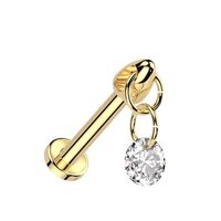 Pierced Owl 16GA ASTM F-136 Implant Grade Titanium Internally Threaded Dangling CZ Crystal Gem Flat 