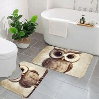 NONHAI Bathroom Rugs Sets 2 Piece Non Slip Bath Mat for Bathroom Soft Absorbent Bath Rugs Cute Owl F