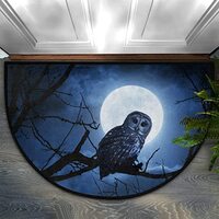 Animal Bird Owl Tree Moon Half Round Door Mat Bath Mat Half Circle Area Rug Indoor Outdoor Doormat N
